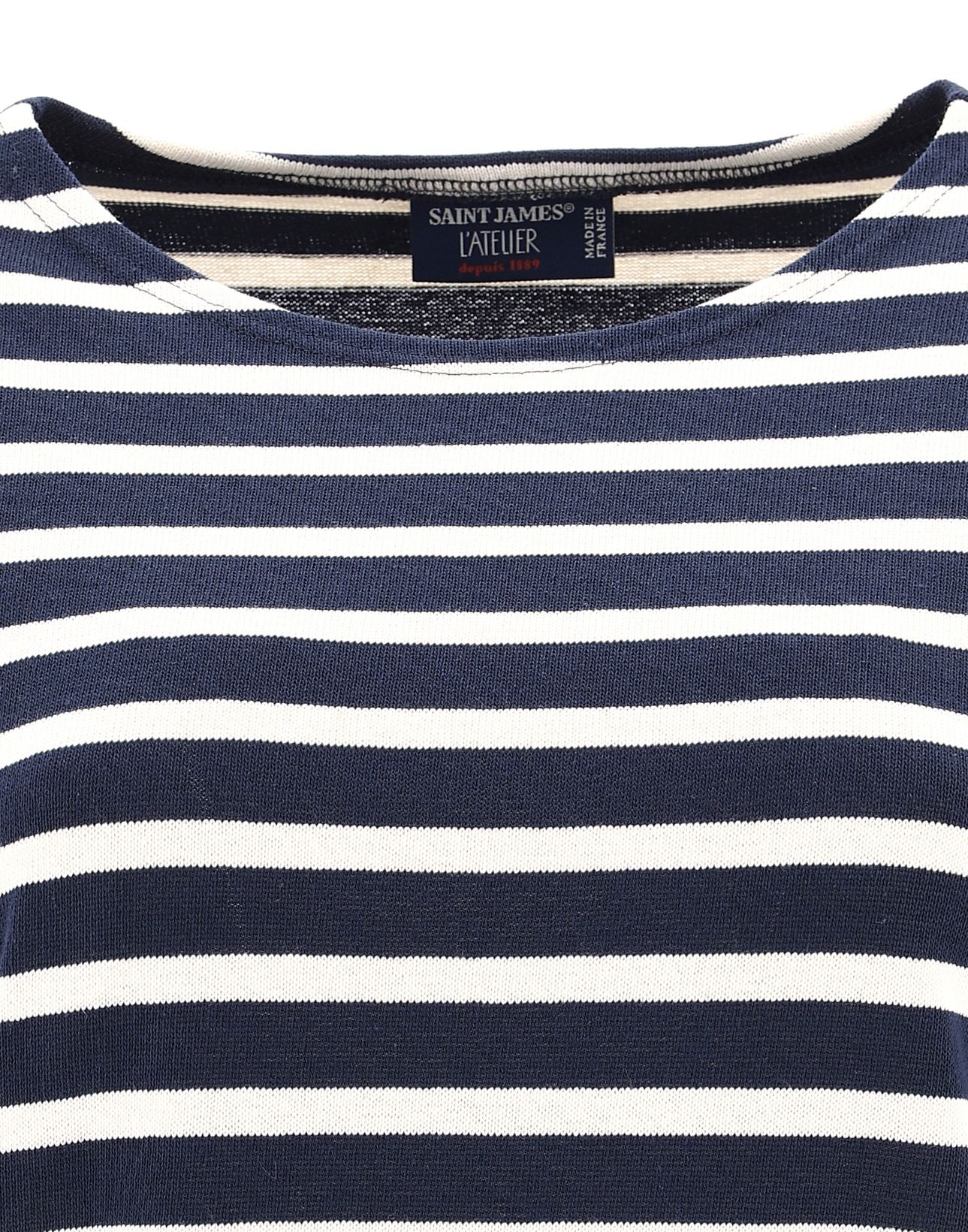 Saint James Cotton Crewneck Embroidered Striped T-shirt In Black