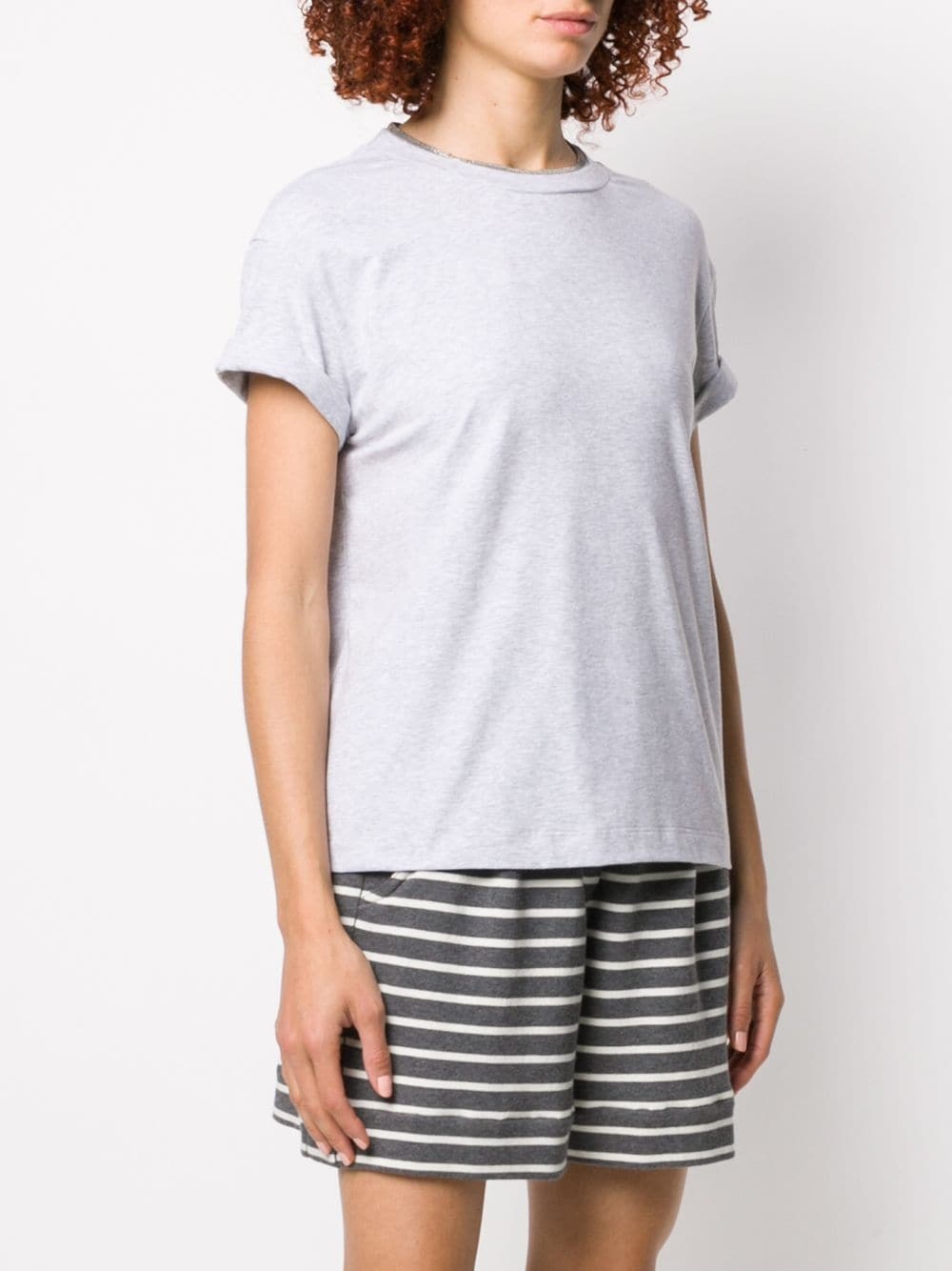 Brunello Cucinelli Monili Collar Round Neck Tee Shirt Clothing In White