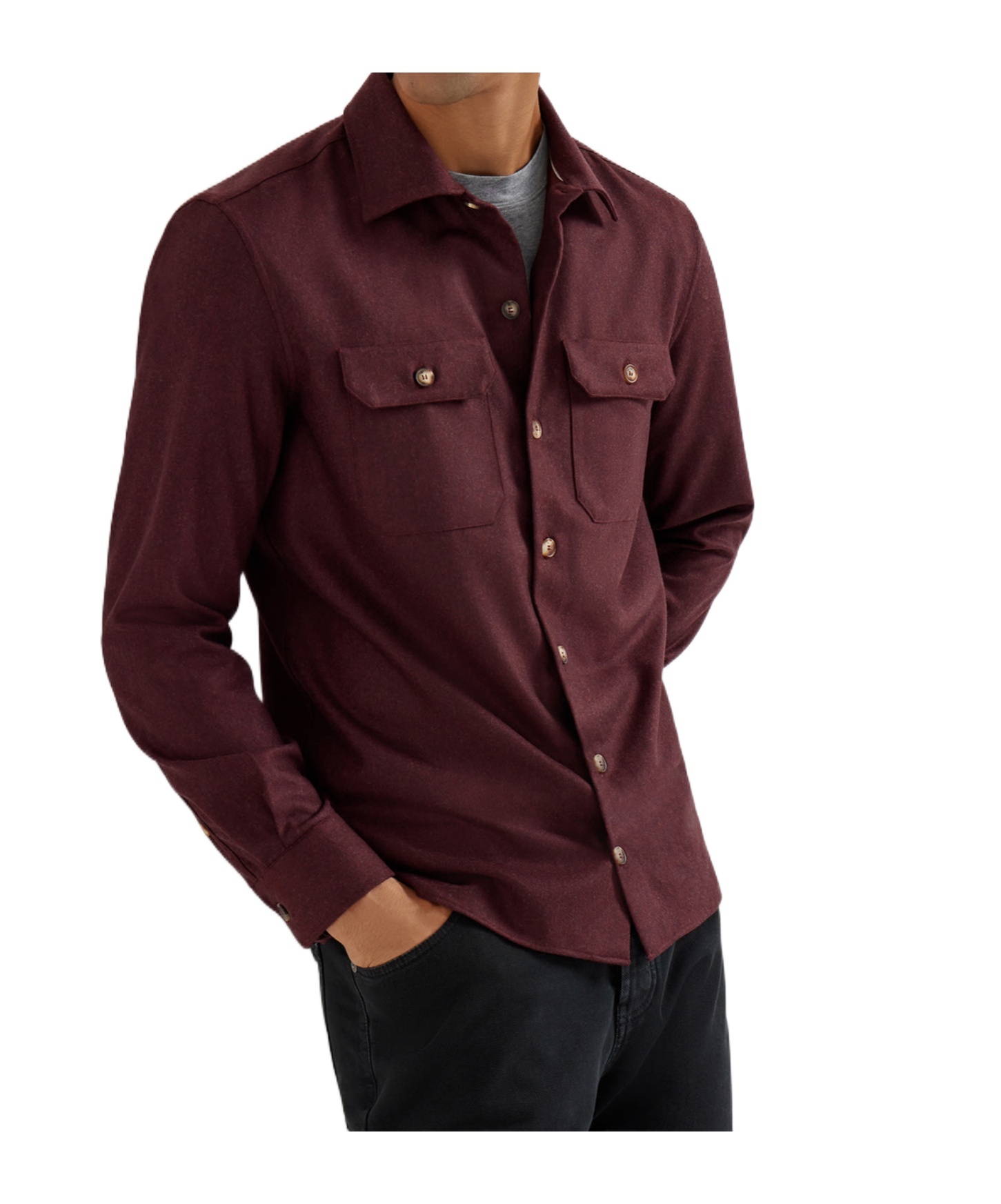 Brunello Cucinelli Long Sleeve Shirt Featuring Chest Pockets In Brown