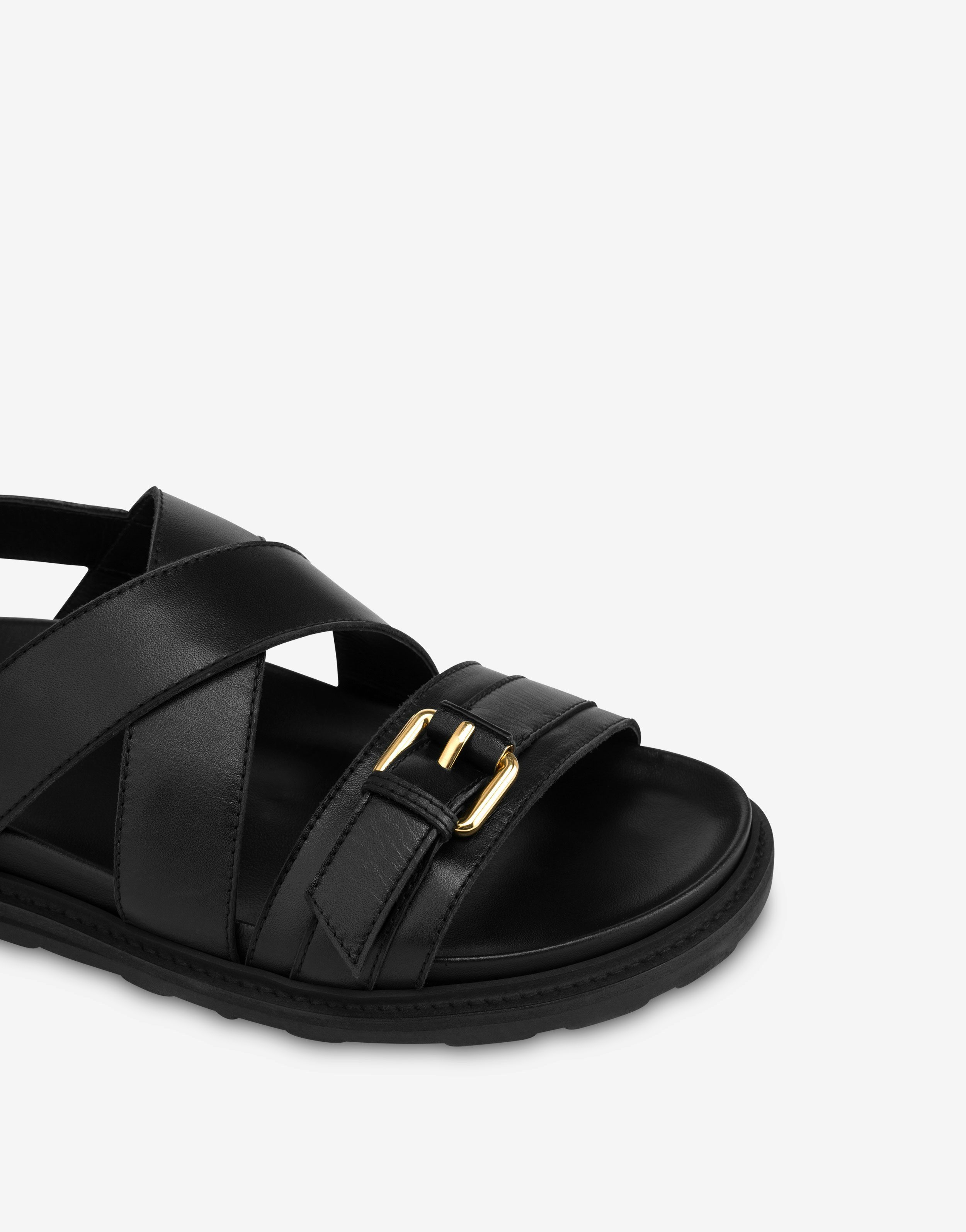 Moschino Buckled Leather Sandals In Black
