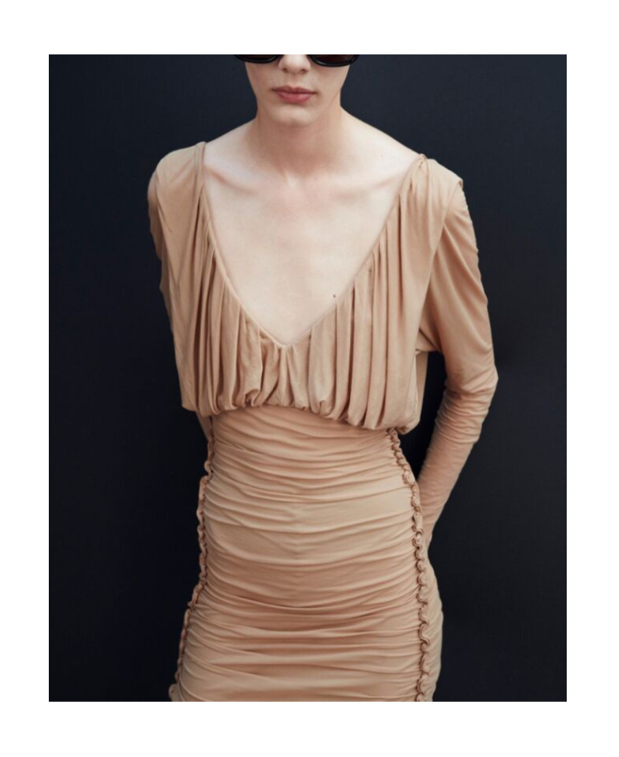 Saint Laurent Draped Dress In Jersey In Brown