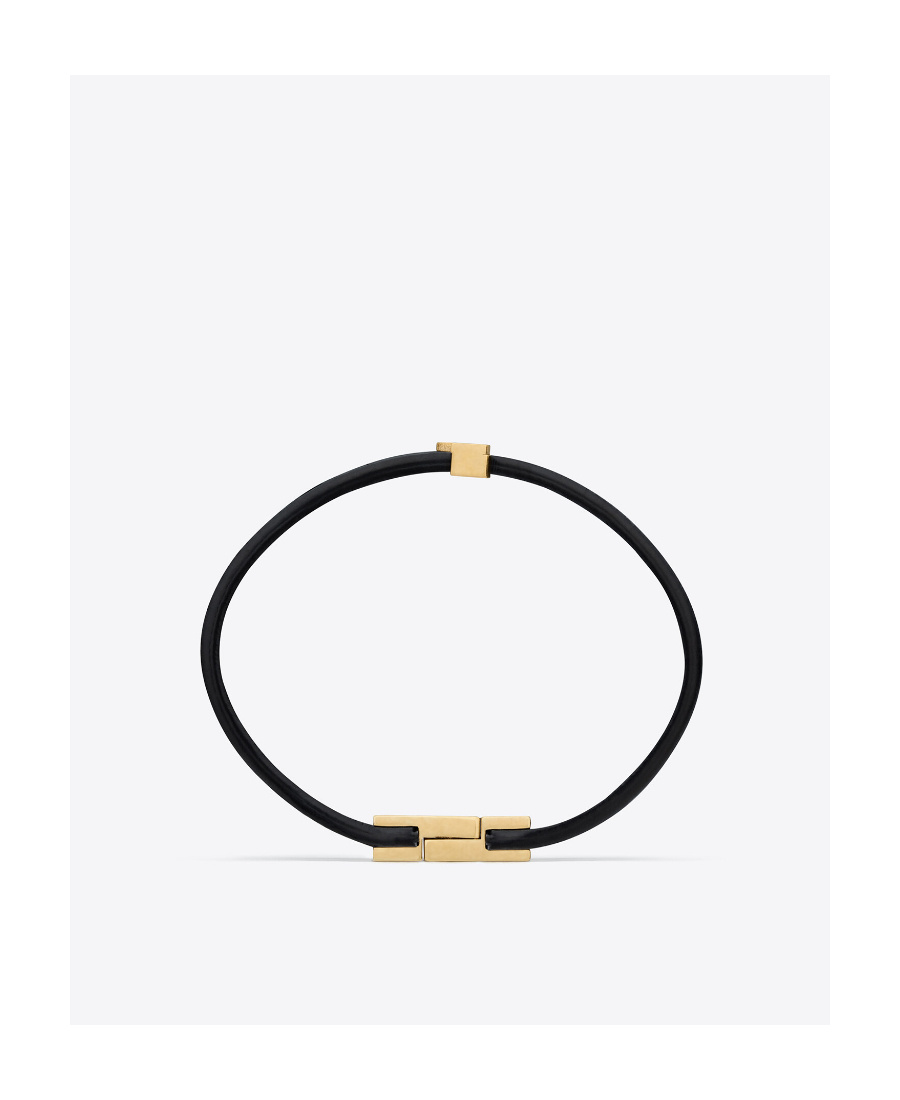 Saint Laurent Cassandre Double-strand Leather Bracelet In Black