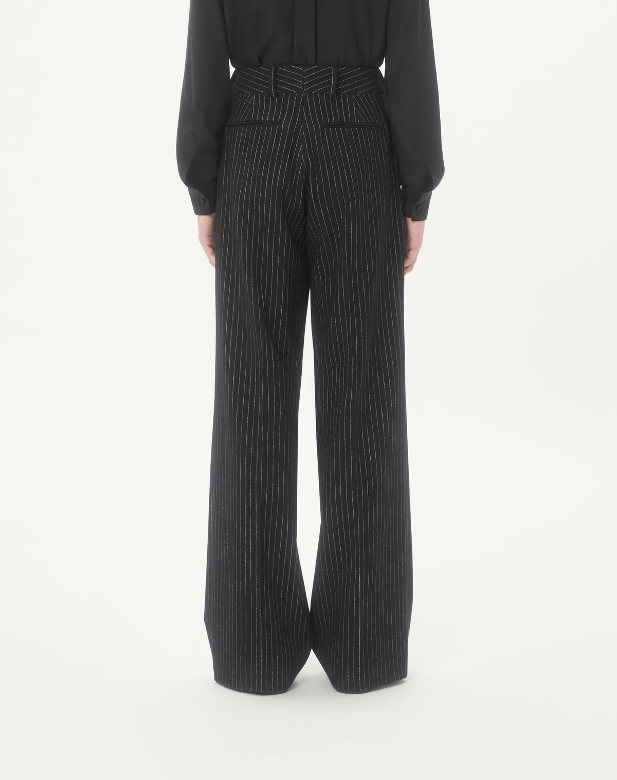 Valentino Pinstripe Trousers In Wool And Silk In Black