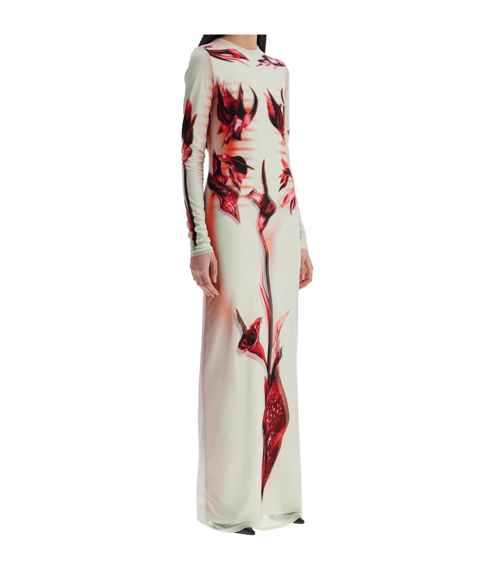 Shop Jean Paul Gaultier Crewneck Double-layered Printed Maxi Dress In White