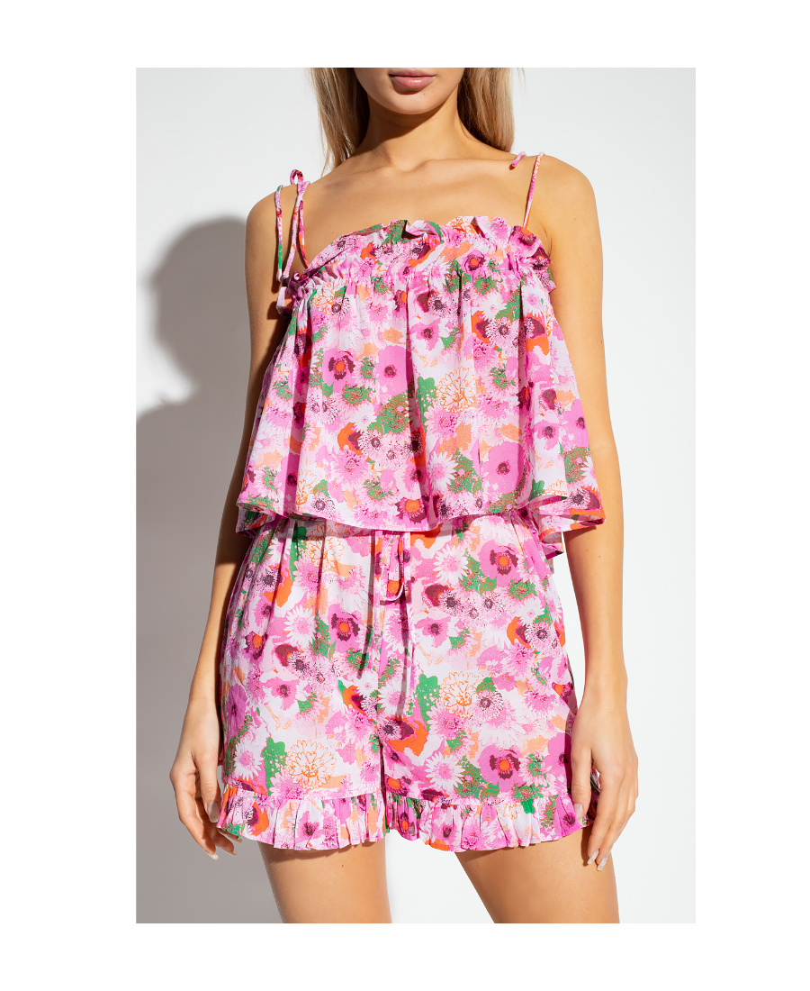 Ganni Floral-print Tank Top In Pink