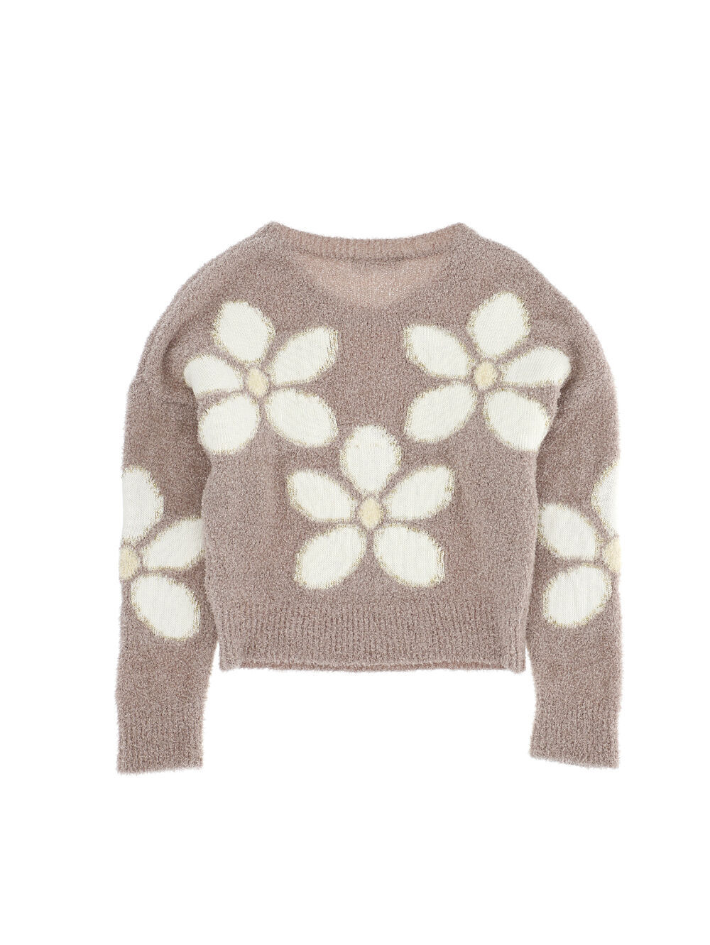 Monnalisa Floral Intarsia Rib-trimmed Jumper In Nude