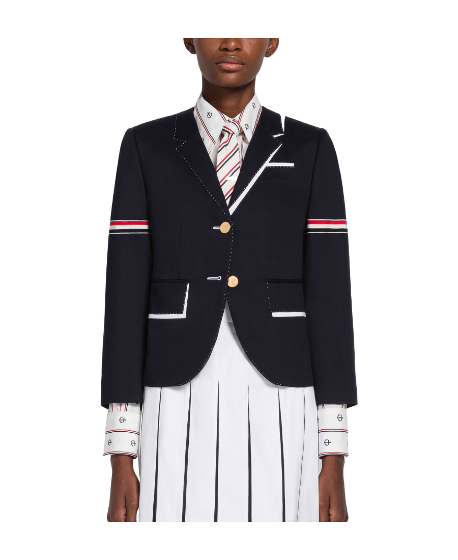 Thom Browne Rwb Stripe Single-breasted Blazer In Black