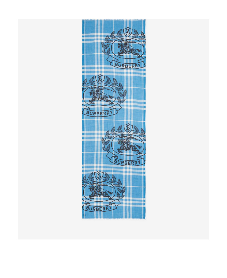 Burberry Montage-print Frayed-edge Scarf In Blue