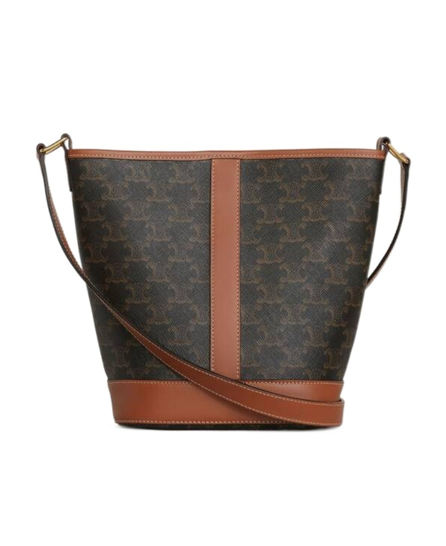 Celine Triomphe Canvas Small Bucket Bag In Brown
