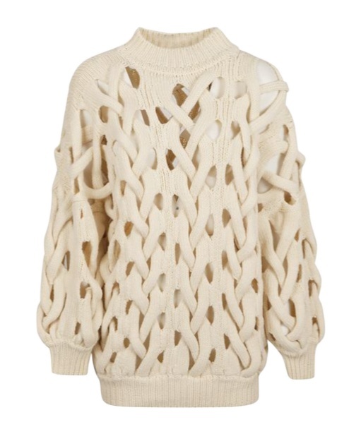 Isabel Marant Open-knit Sweater With Intricate Braiding And Voluminous Sleeves In Nude