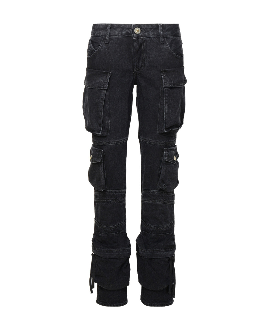 Attico Essie Low-rise Straight-leg Cargo Jeans In Black