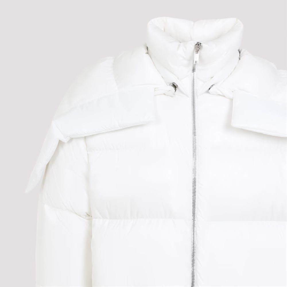 Moncler X Rick Owens Puffy Feather Down Jacket With High Collar In White