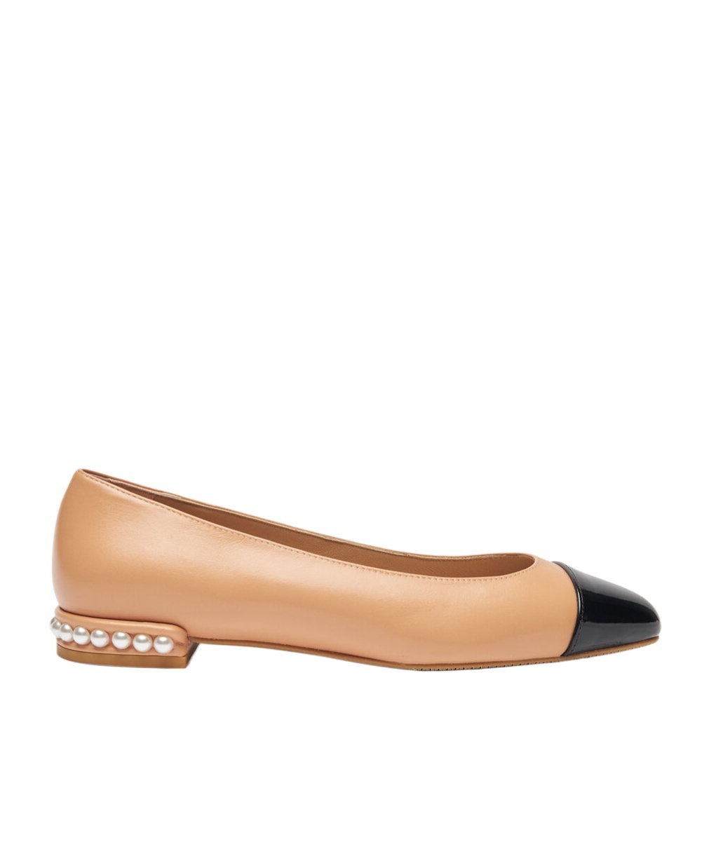 Stuart Weitzman Pearl Contrasting-toecap Ballerina Shoes In Nude