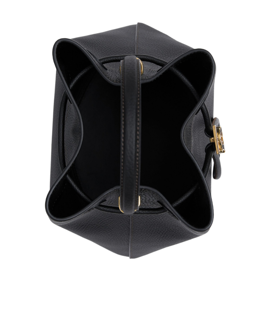 Burberry Tb Monogram Plaque Drawstring Bucket Bag In Black