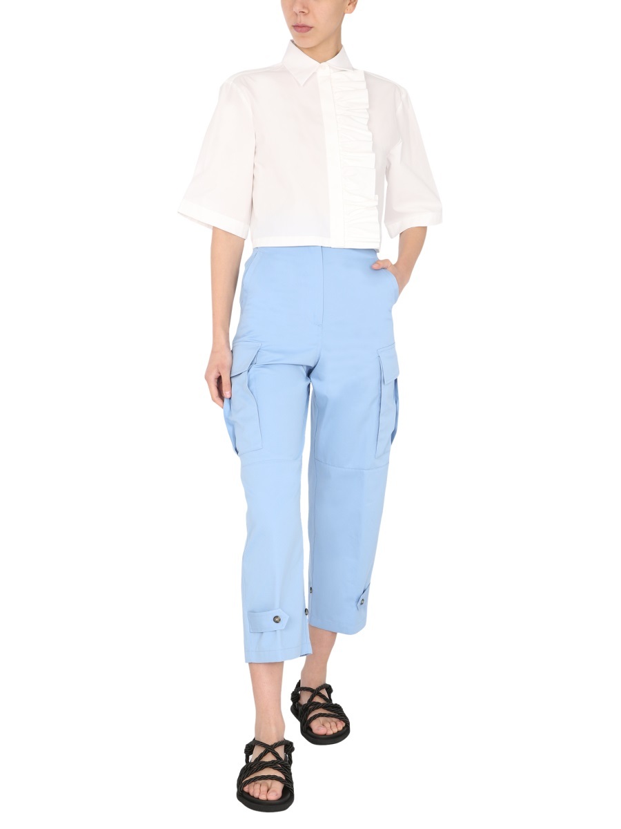 Msgm Cropped High-waist Trousers In Blue