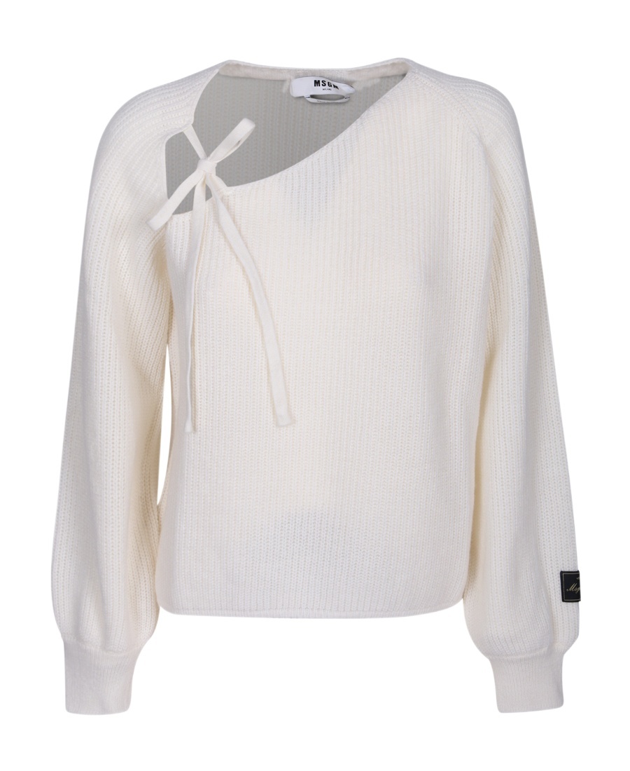 Msgm Tie-detail Ribbed Jumper In White