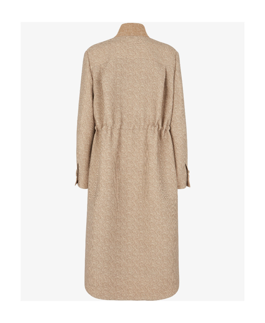 Fendi Brown Embroidered Wool Blend Coat In Nude