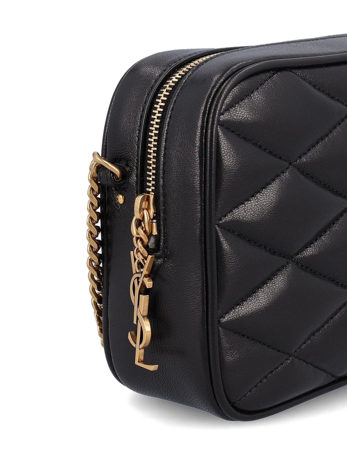 Saint Laurent Logo Plaque Zip-up Shoulder Bag In Black