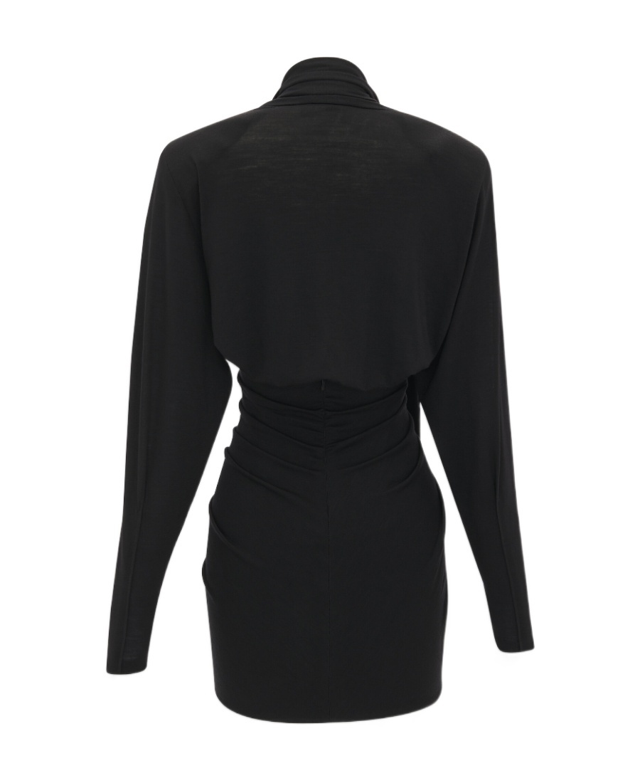 Saint Laurent Draped Wool-jersey Mini Dress In Black