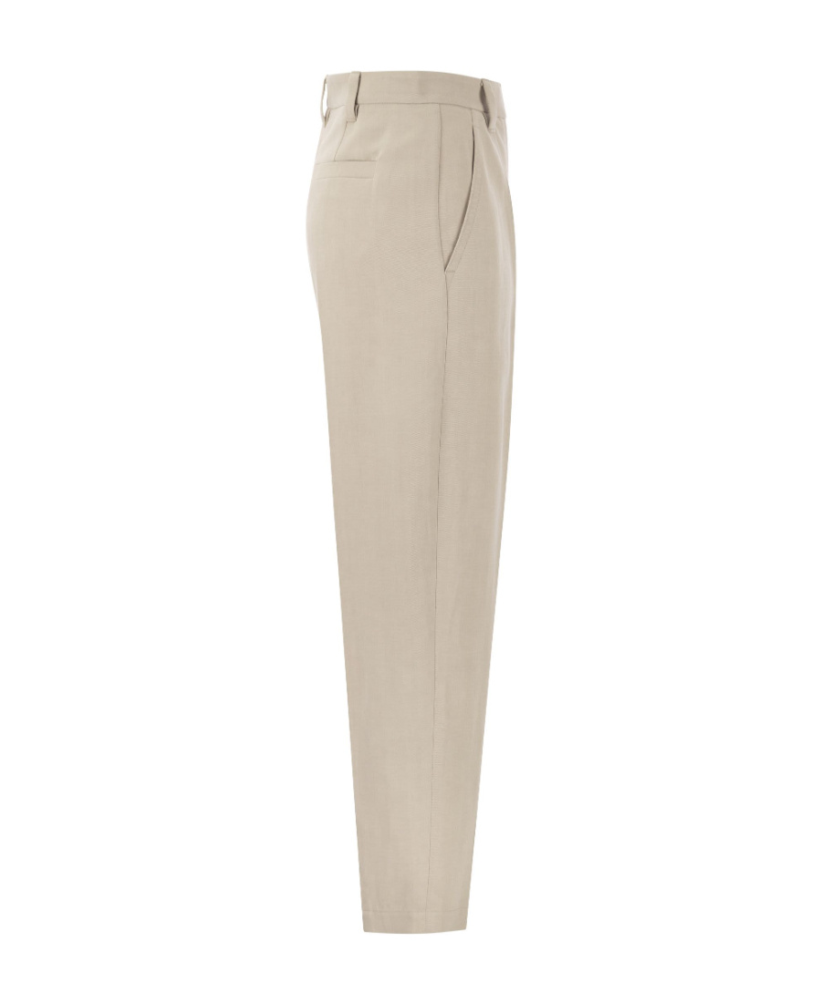 Brunello Cucinelli Women Slouchy Trousers In Sparkling Linen Canvas With Jewellery In Neutral