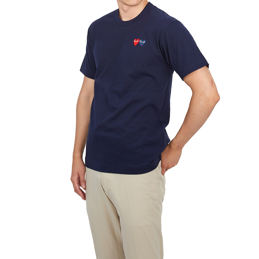 Comme Des Garçons Play Double Heart Patch Cotton Jersey T-shirt In Blue