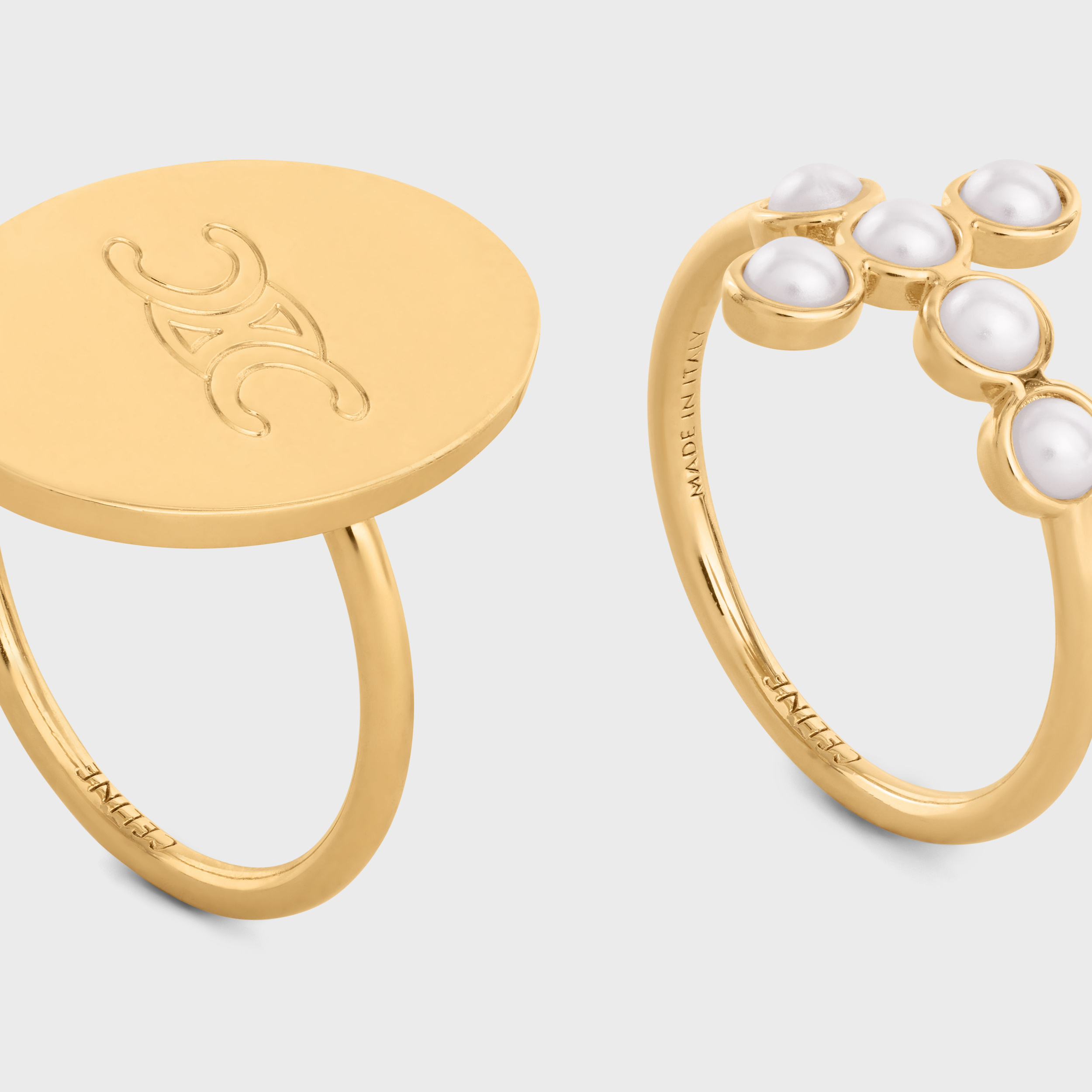 Celine Triomphe Folk Ring 2-piece Set In Yellow