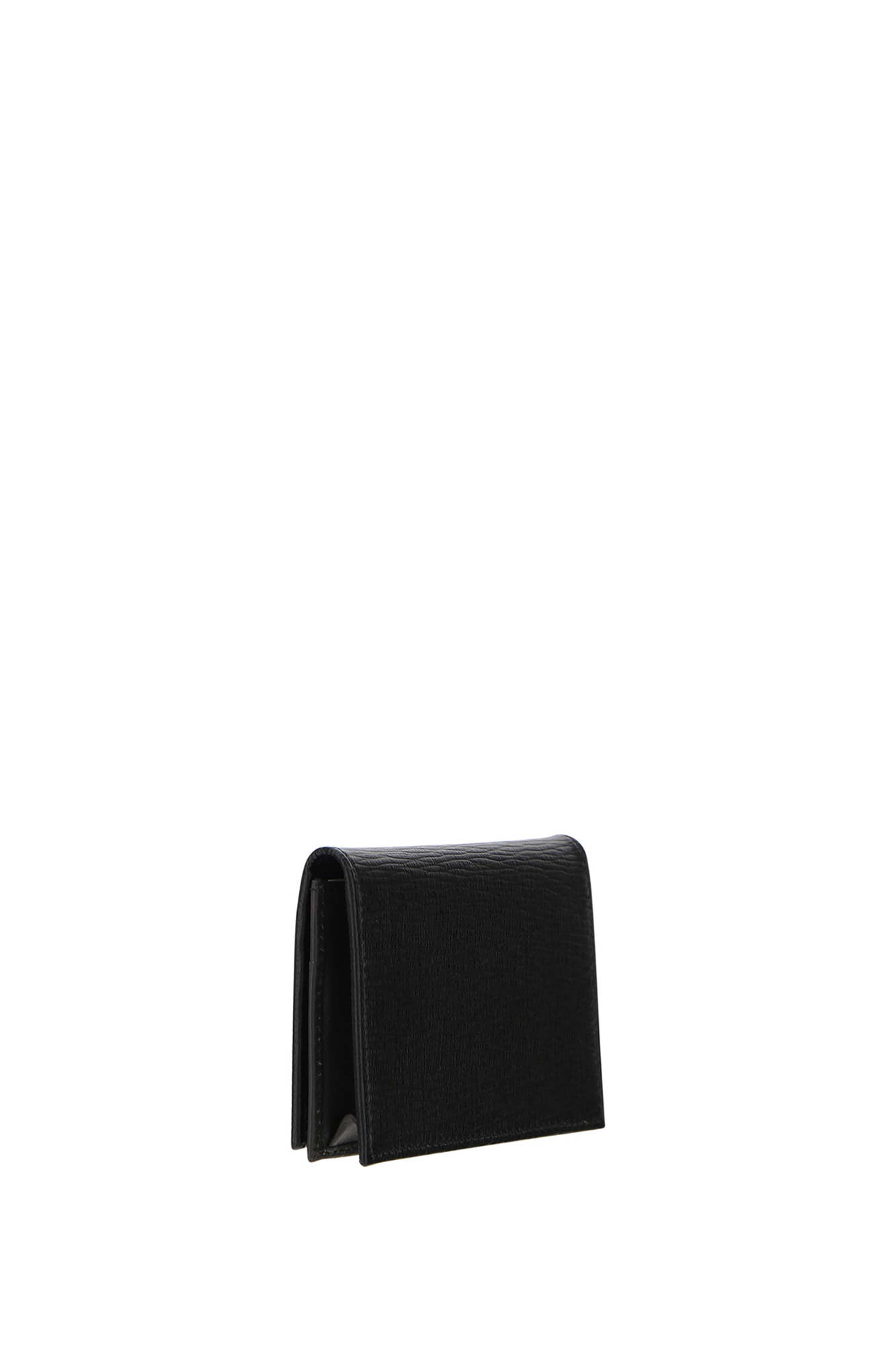 FERRAGAMO BLACK SHORT WALLET FOLDED UP AND DOWN