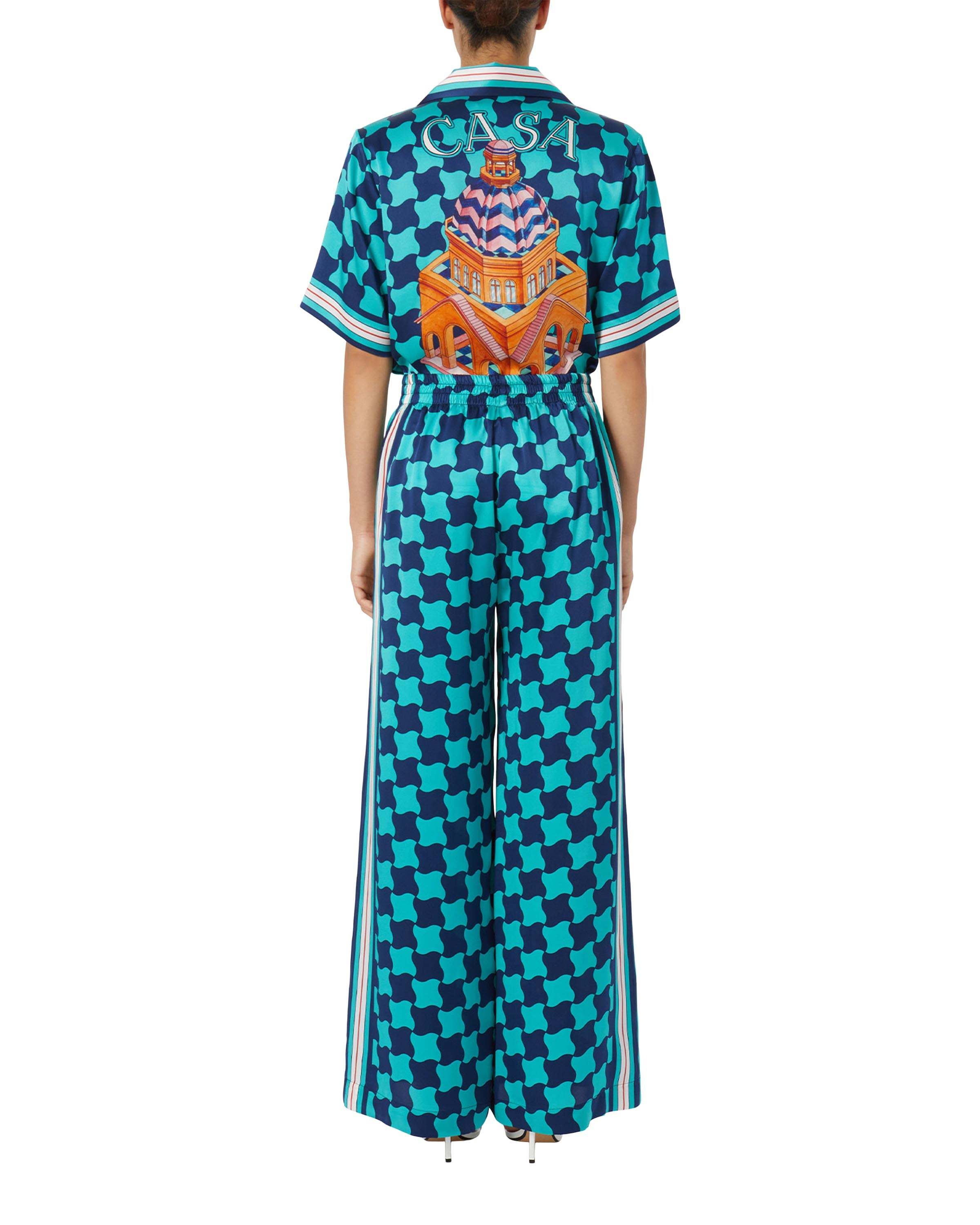 Shop Casablanca Graphic-print Silk Trousers In Blue