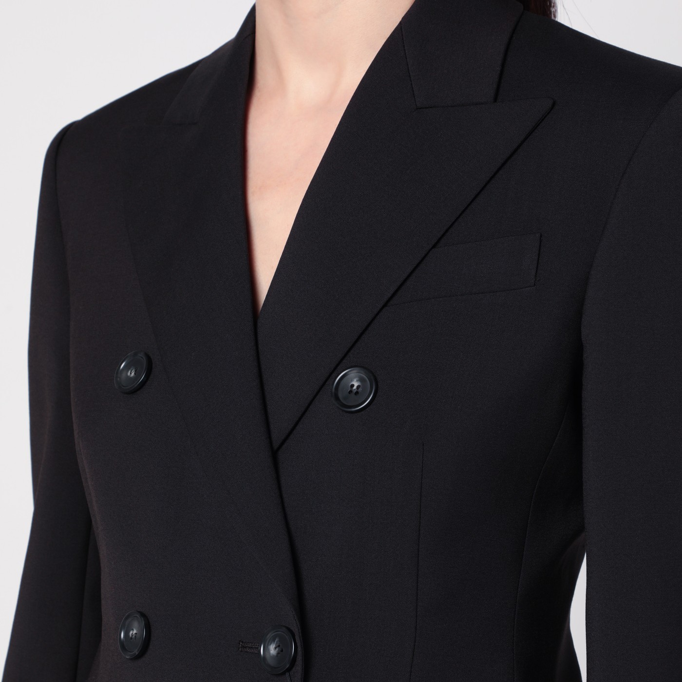 Sportmax Black Slim Double-breasted Jacket Wth Rhinestone Detail In Stretch Polyamide Woman In Black