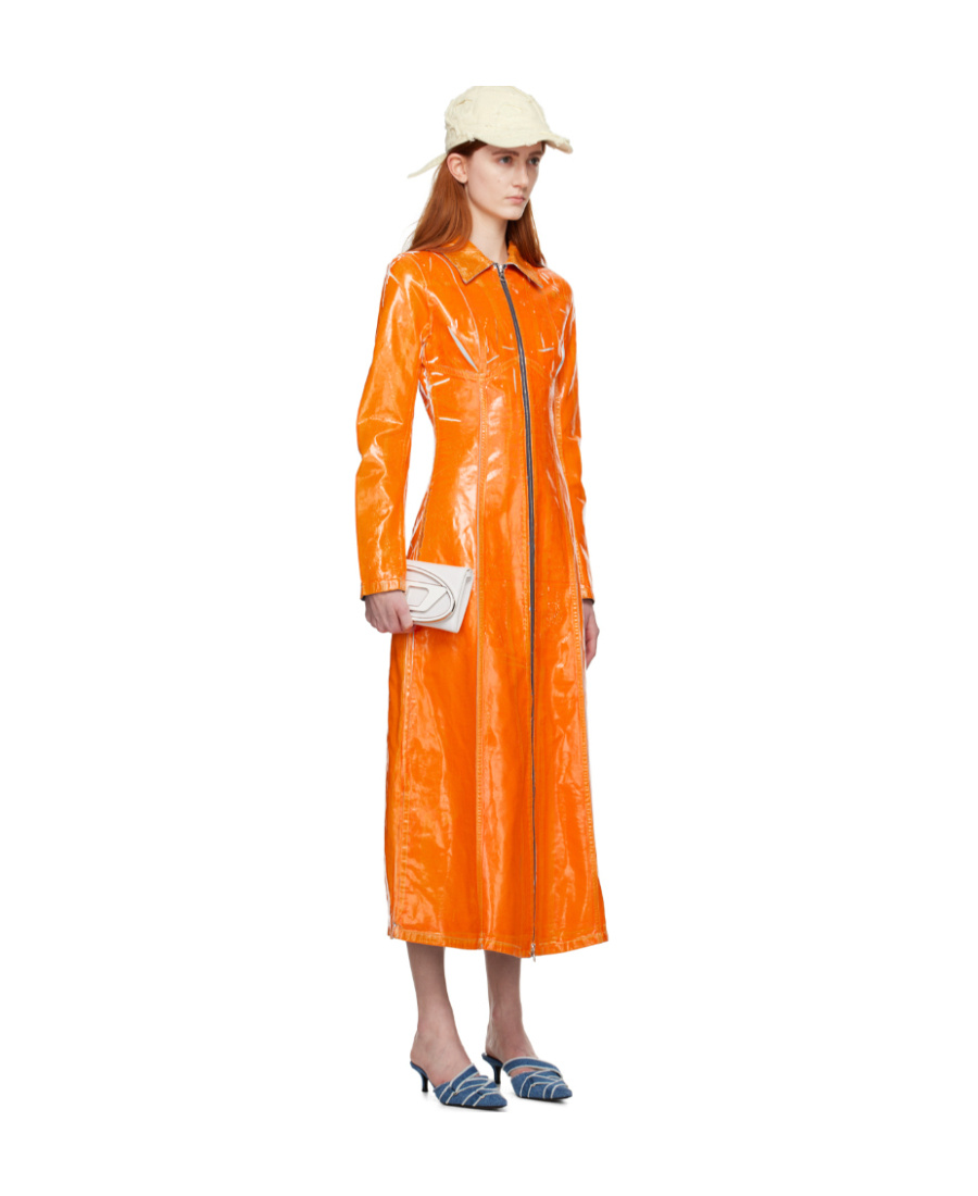 Diesel Coated Denim Long-line Coat In Orange