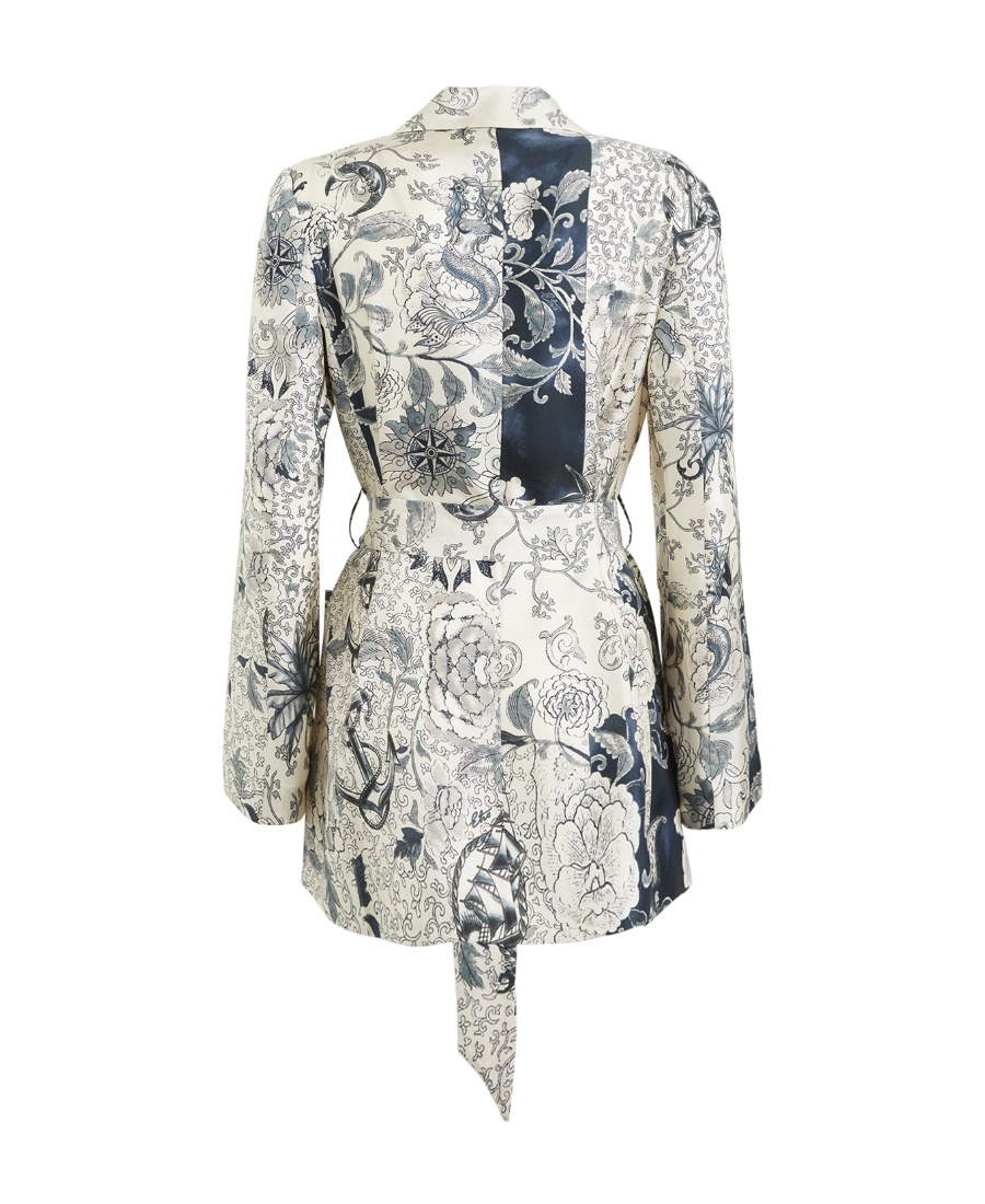 Etro Graphic-print Belted Silk Jacket In White