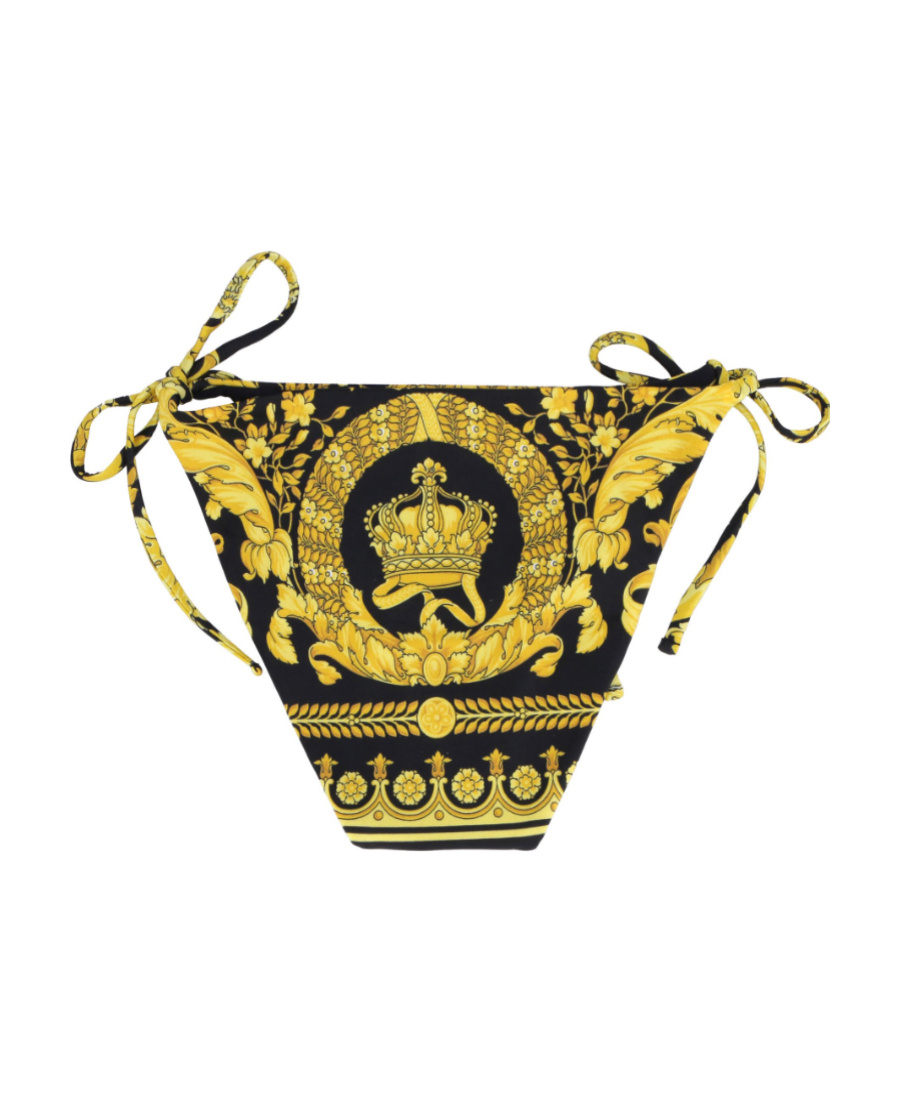 Versace Rose Print Bikini Bottoms In Black