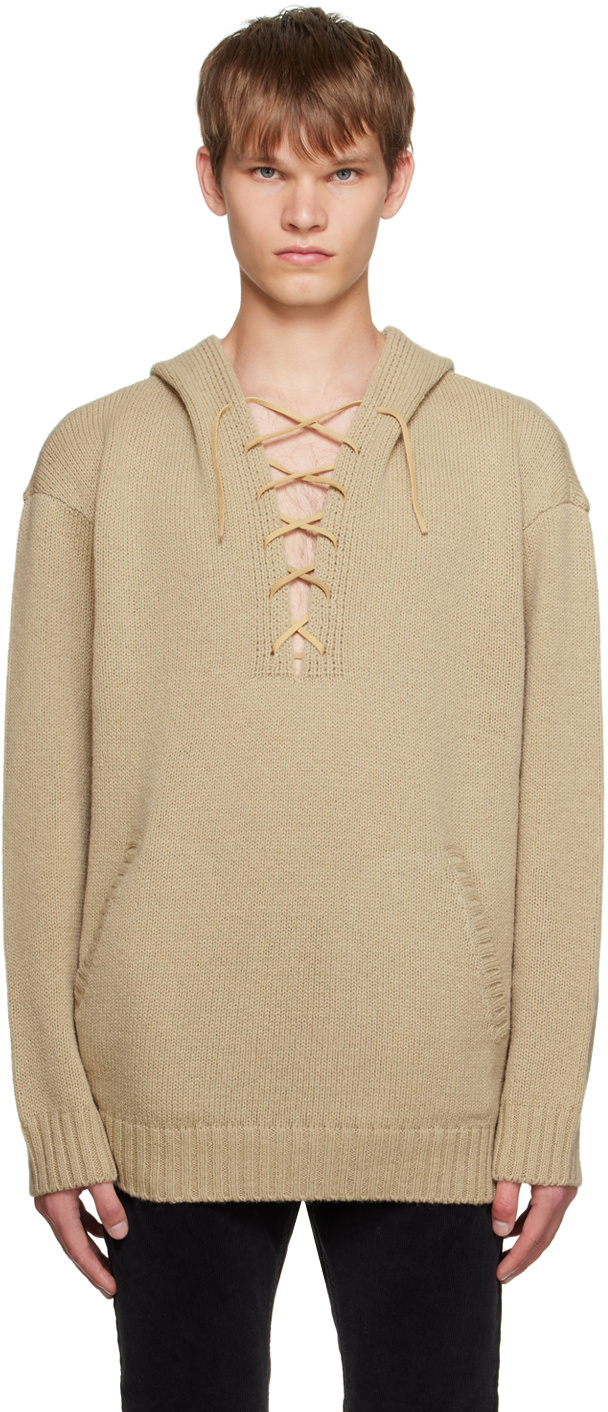 Undercover Lace-up Wool Hoodie In Nude