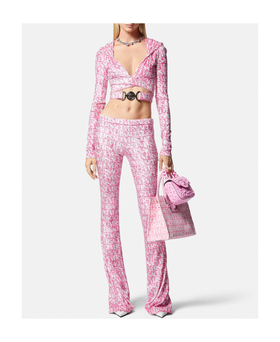 VERSACE VERSACE ALL-OVER VELVET CROPPED HOODIE