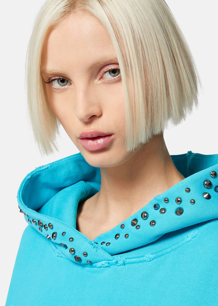 Versace Logo-print Detail Hoodie In Blue