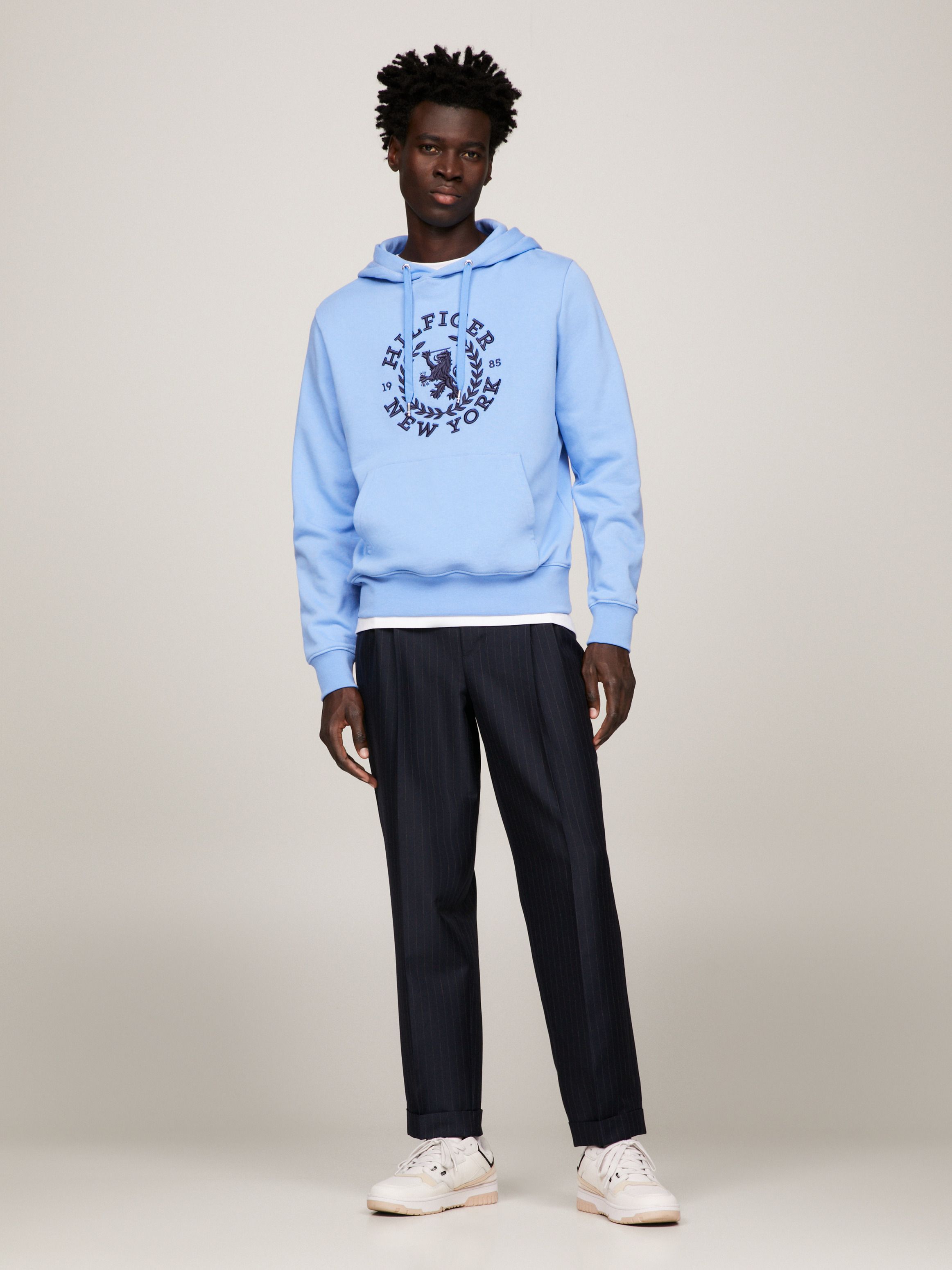 Tommy Hilfiger Embroidered-logo Cotton Hoodie In Blue