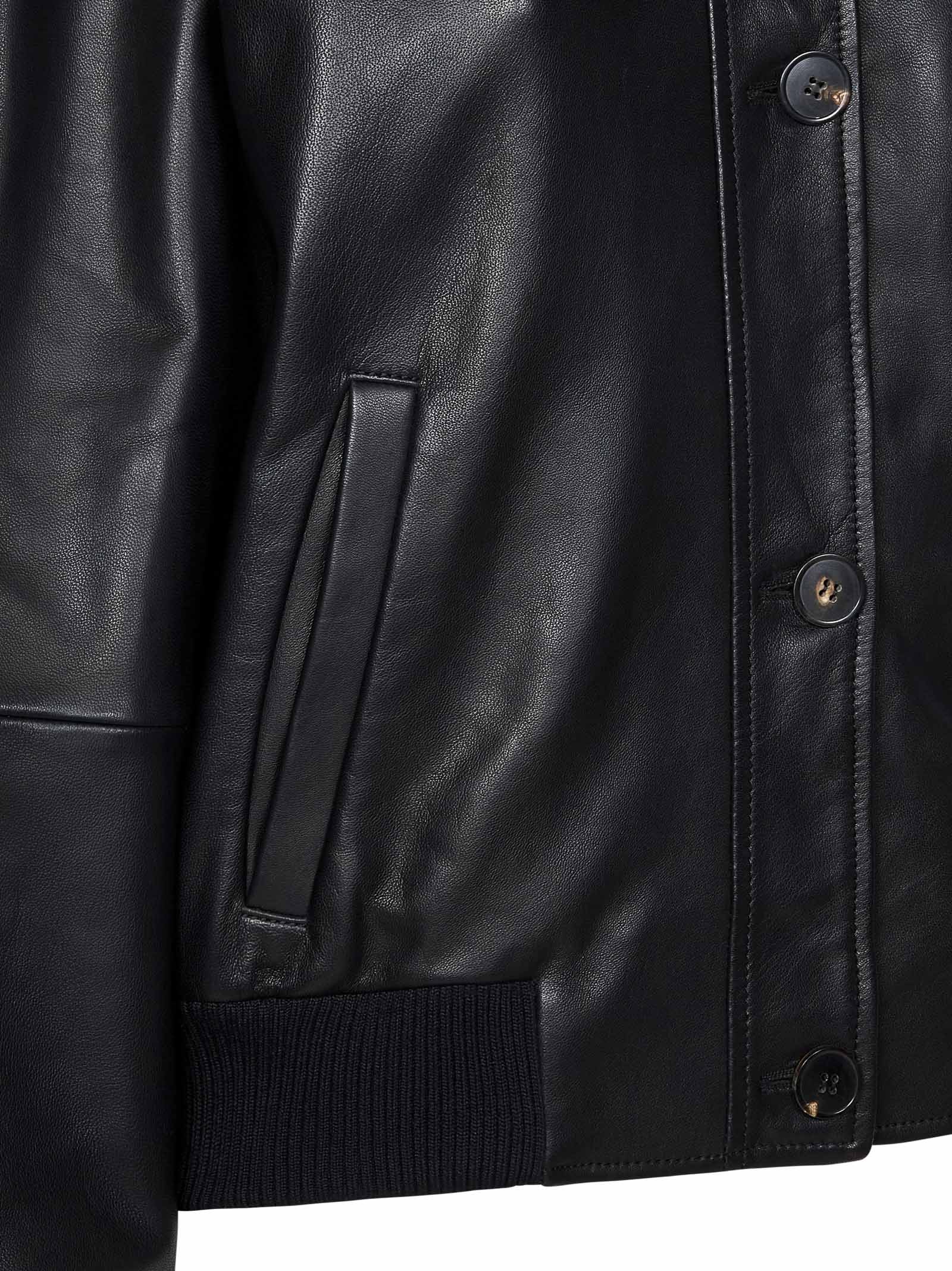 Max Mara Long-sleeved Leather Jacket In Black