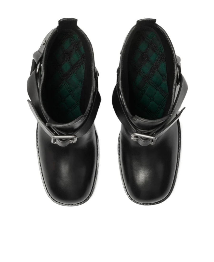 Burberry Buckled 100mm Leather Ankle Boots In Black