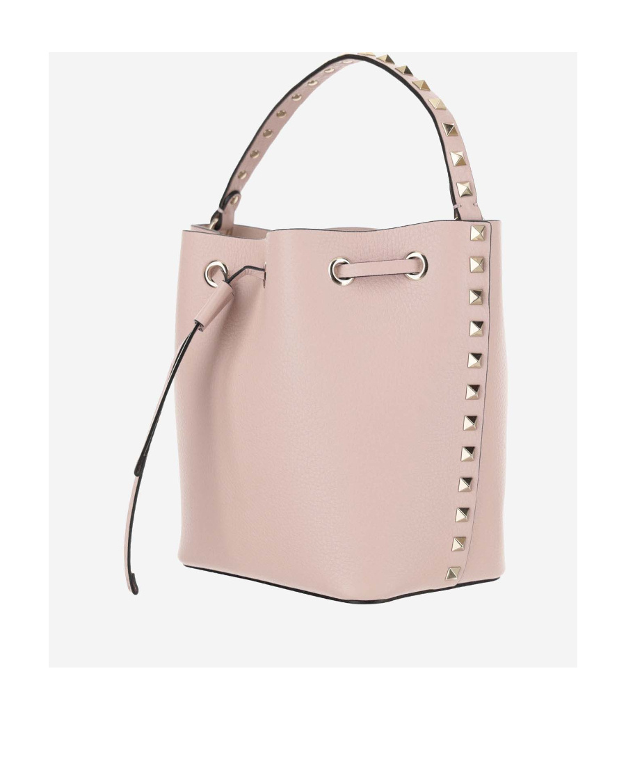 Valentino Garavani Leather Bucket Bag Featuring Rockstud Accents In Pink