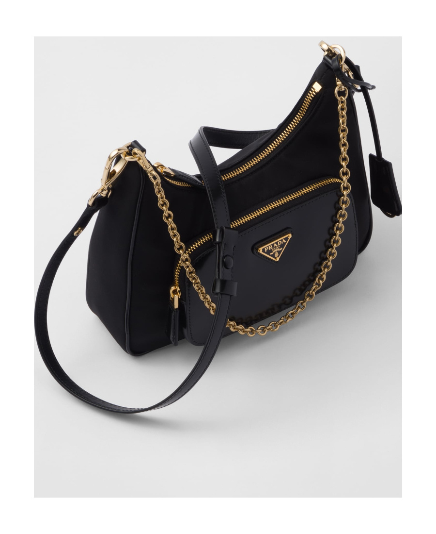 Prada Mini Re-nylon Triangle Logo Shoulder Bag In Black