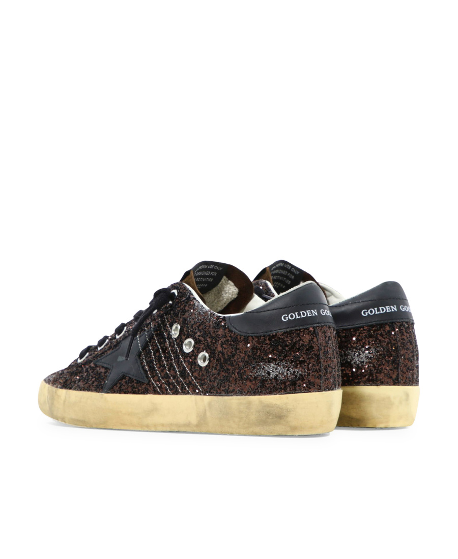 Shop Golden Goose Super-star In Brown Glitter With Black Leather Star And Heel Tab