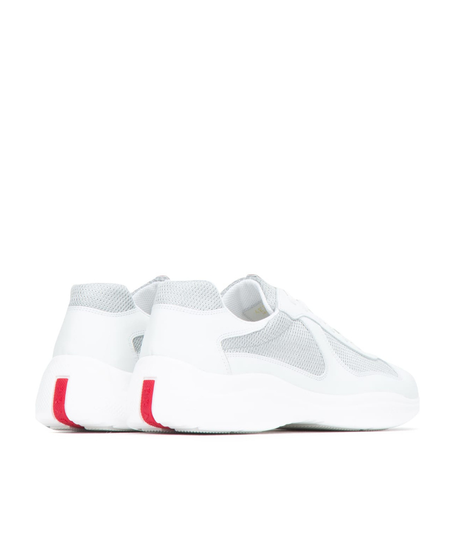 Prada Two-tone Leather And Fabric America S Cup Sneakers In White