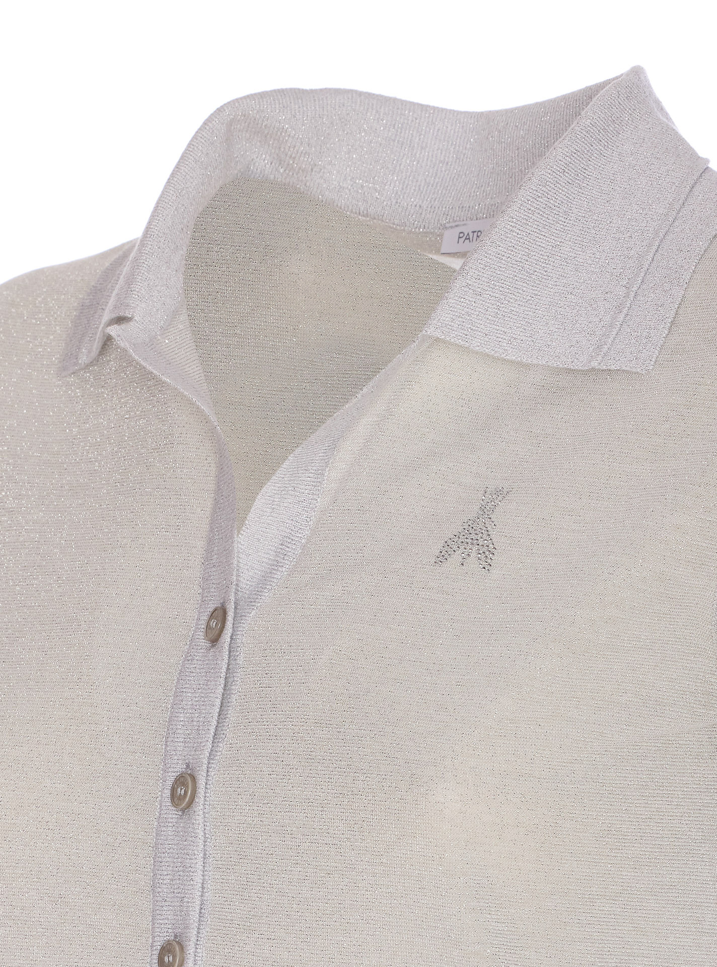 Shop Patrizia Pepe Lurex Polo Shirt In Silver-tone