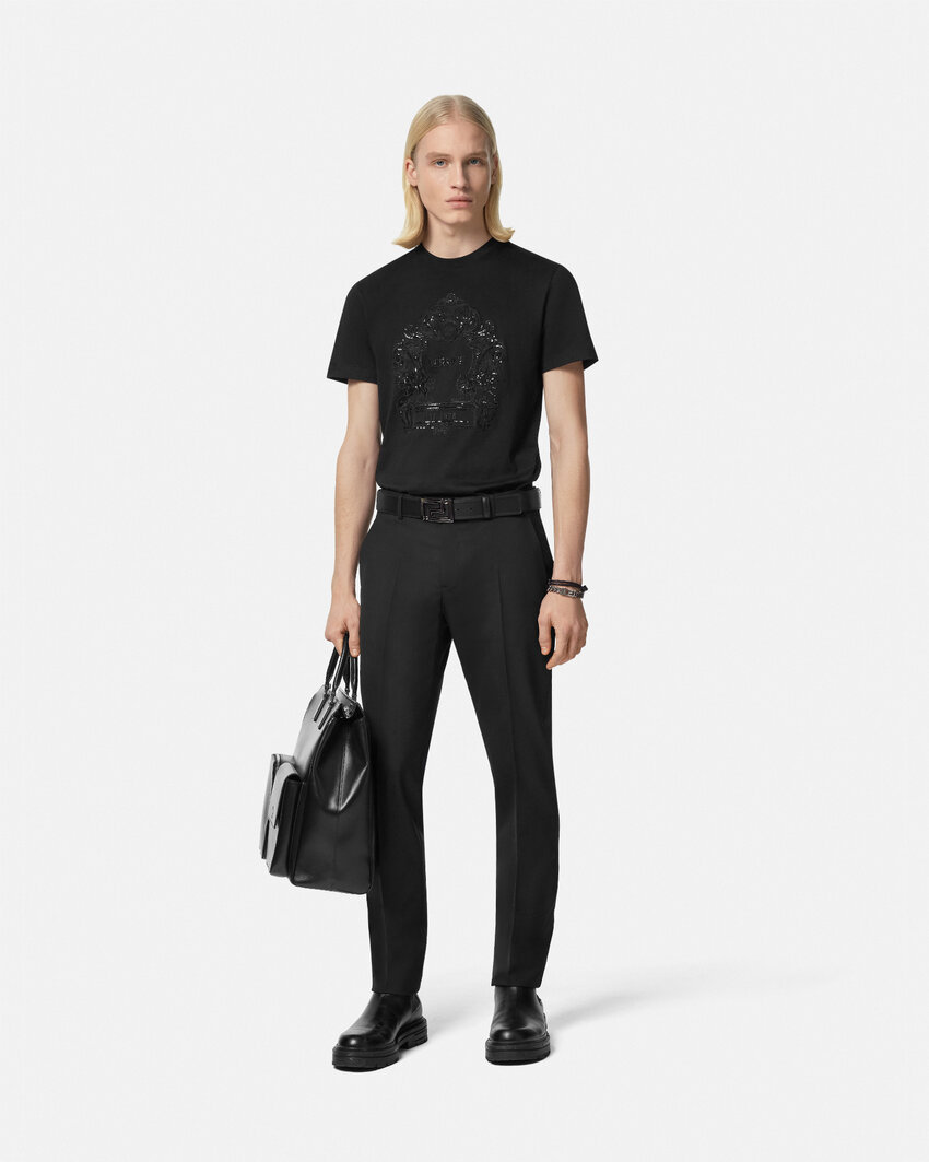 Versace Cartouche-embellished Cotton T-shirt In Black