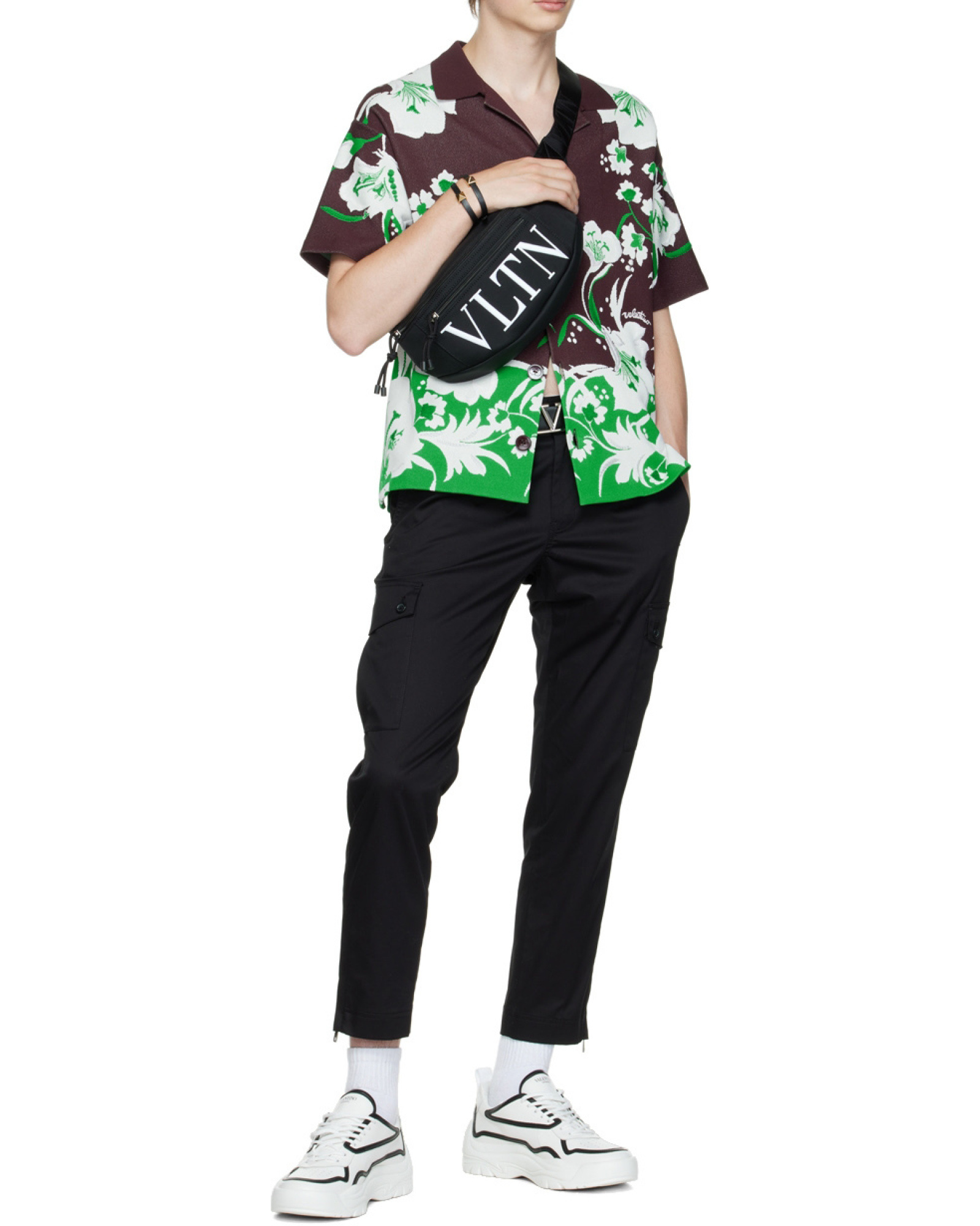 Valentino Vltn Printed Zip-up Belt Bag In Black