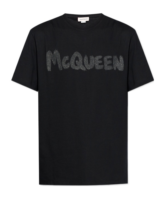 Shop Alexander Mcqueen Logo-print Cotton T-shirt In Black