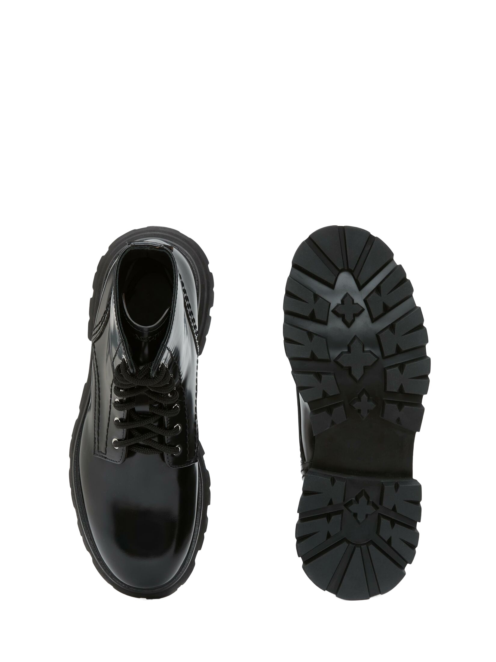 Alexander Mcqueen Wander Glossed-leather Exaggerated-sole Ankle Boots In Black