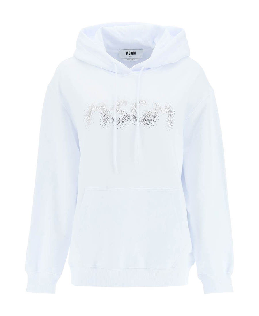 Msgm Rhinestone Embellished Hoodie In White