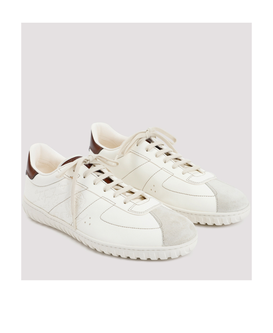 Berluti Trainer Leather Sneakers With Logo Engraving In White