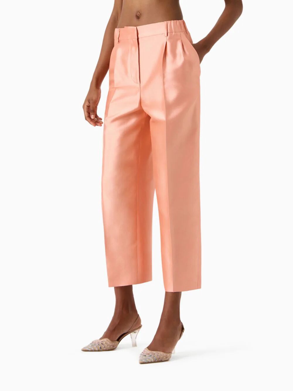 Giorgio Armani High-waisted Cropped Silk Trousers In Pink